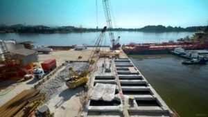 Evolução em timelapse de obra portuária. Timelapse/Jugular Filmes